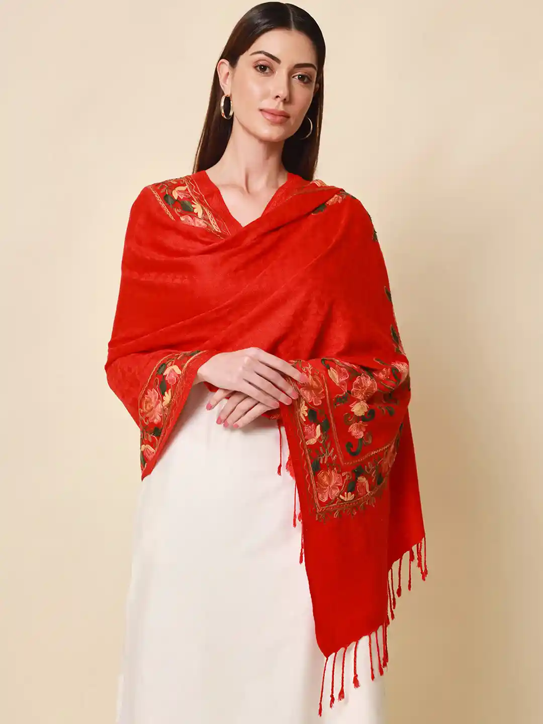 Buy Pashmoda Women Red Embroidered Shawl Shawl for Women