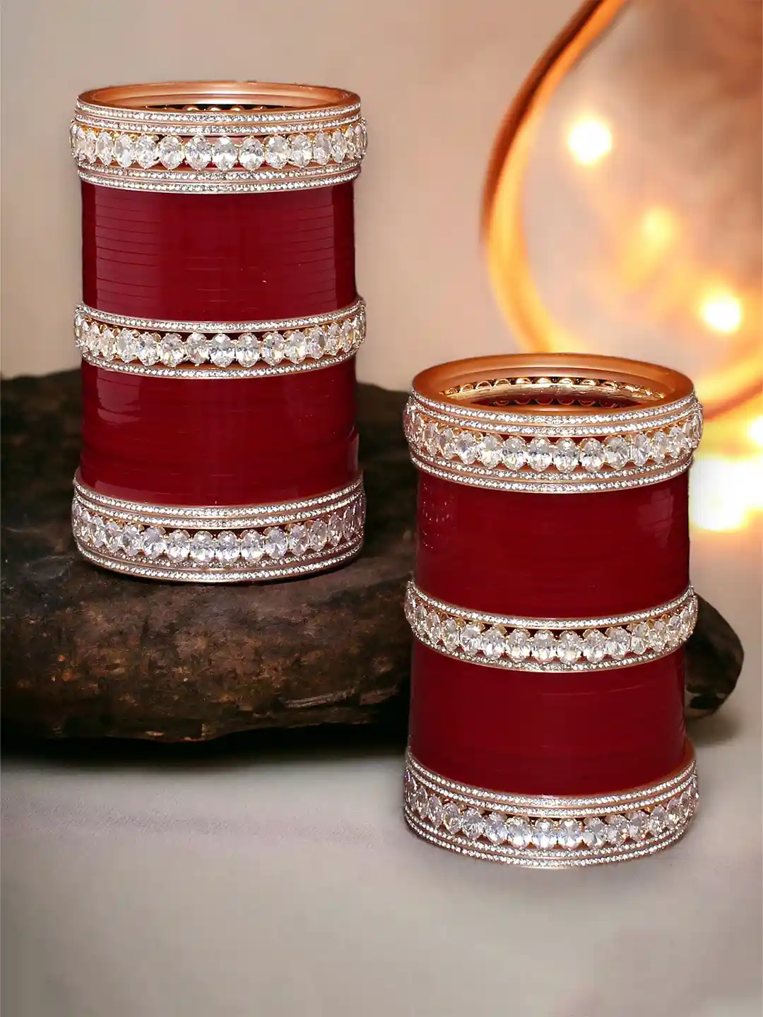 Buy LUCKY JEWELLERY Maroon White Stone Studded Punjabi Chura