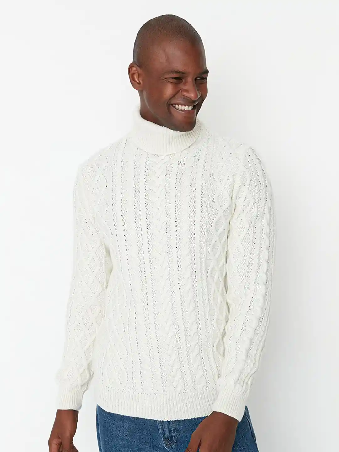 Buy Trendyol Men Off White Cable Knit Pullover Sweaters for Men
