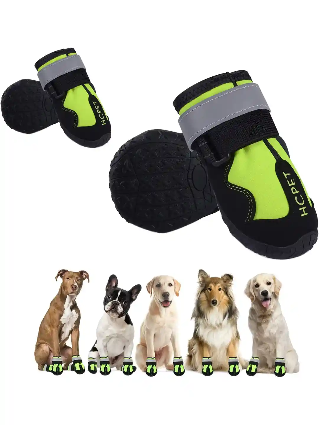 PAWCHIE Dog Green Waterproof with Reflective Rugged Anti-Slip Sole Rain  Shoes