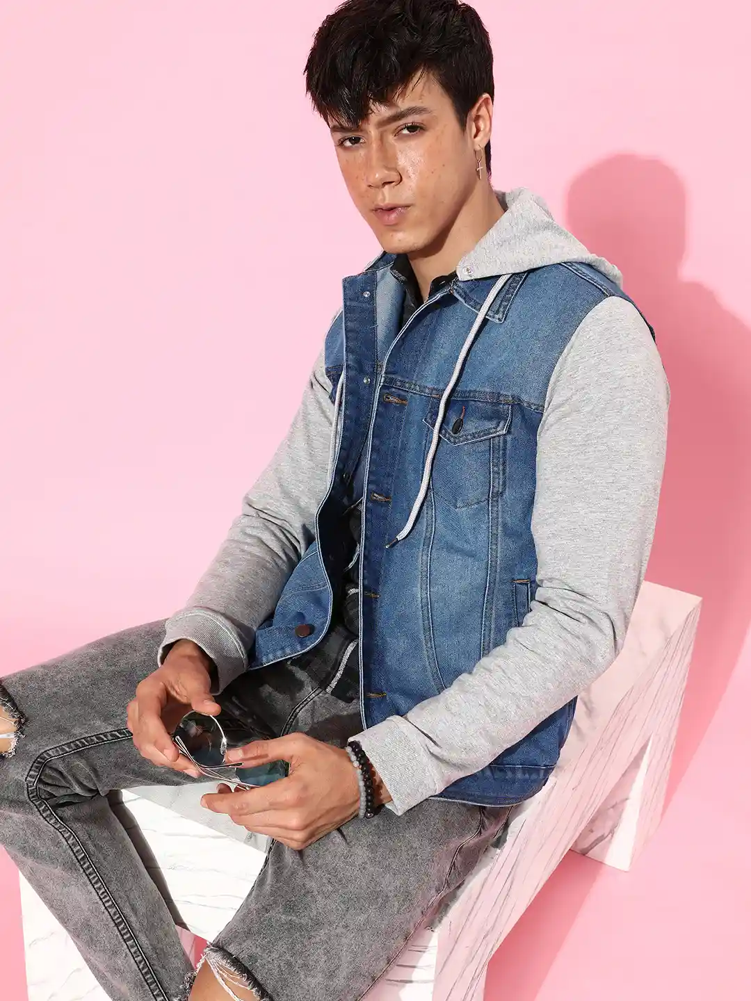 Buy WROGN Men Blue Grey Melange Solid Denim Jacket Jackets for