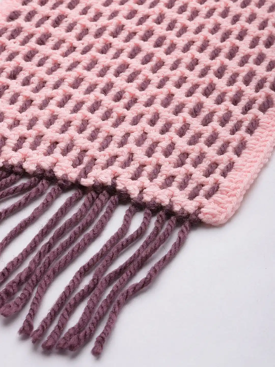 Buy Magic Needles Women Peach-Coloured Mauve Crochet Scarf