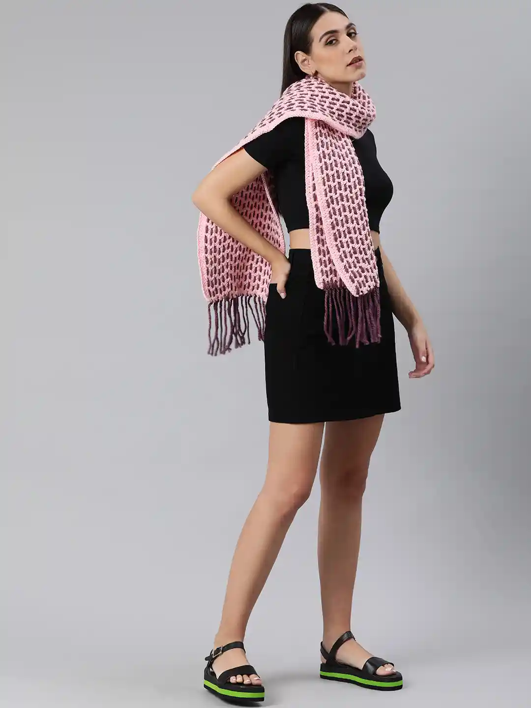 Buy Magic Needles Women Peach-Coloured & Mauve Crochet Scarf