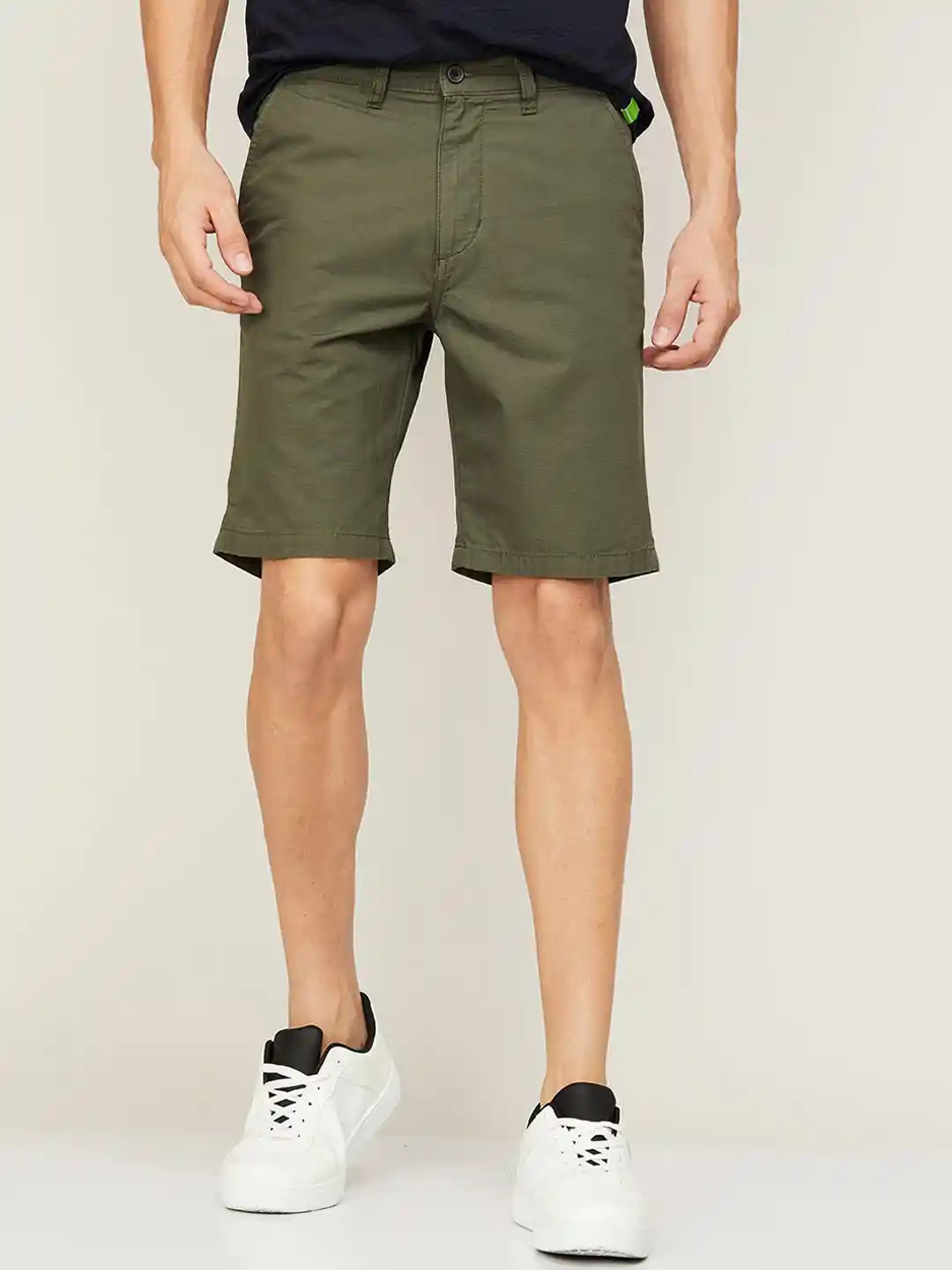 Buy CODE by Lifestyle Men Olive Green Solid Cotton Chino Shorts