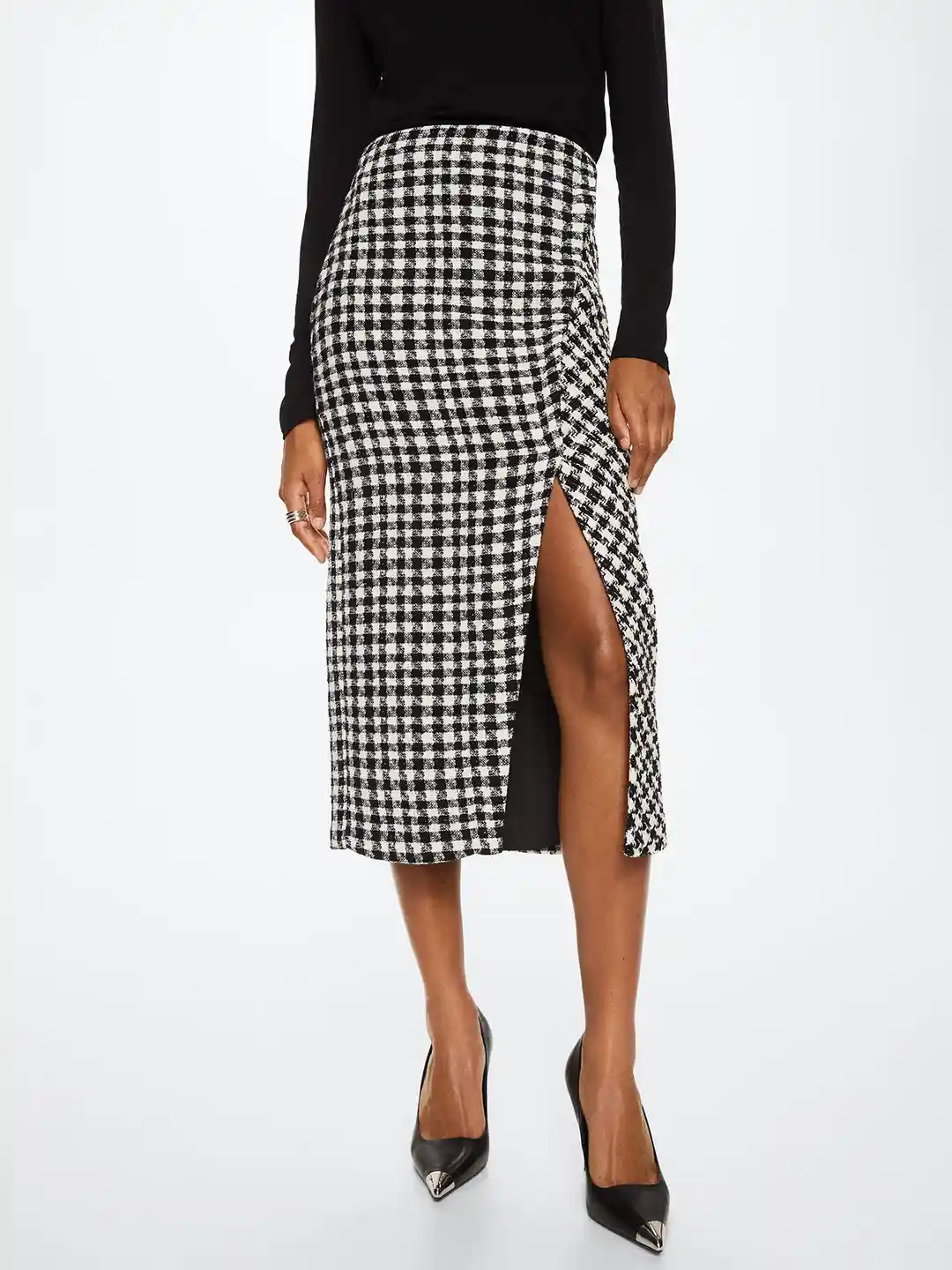Pencil Skirt Black And White Plaid Skirts Plaid Tweed Skirt For