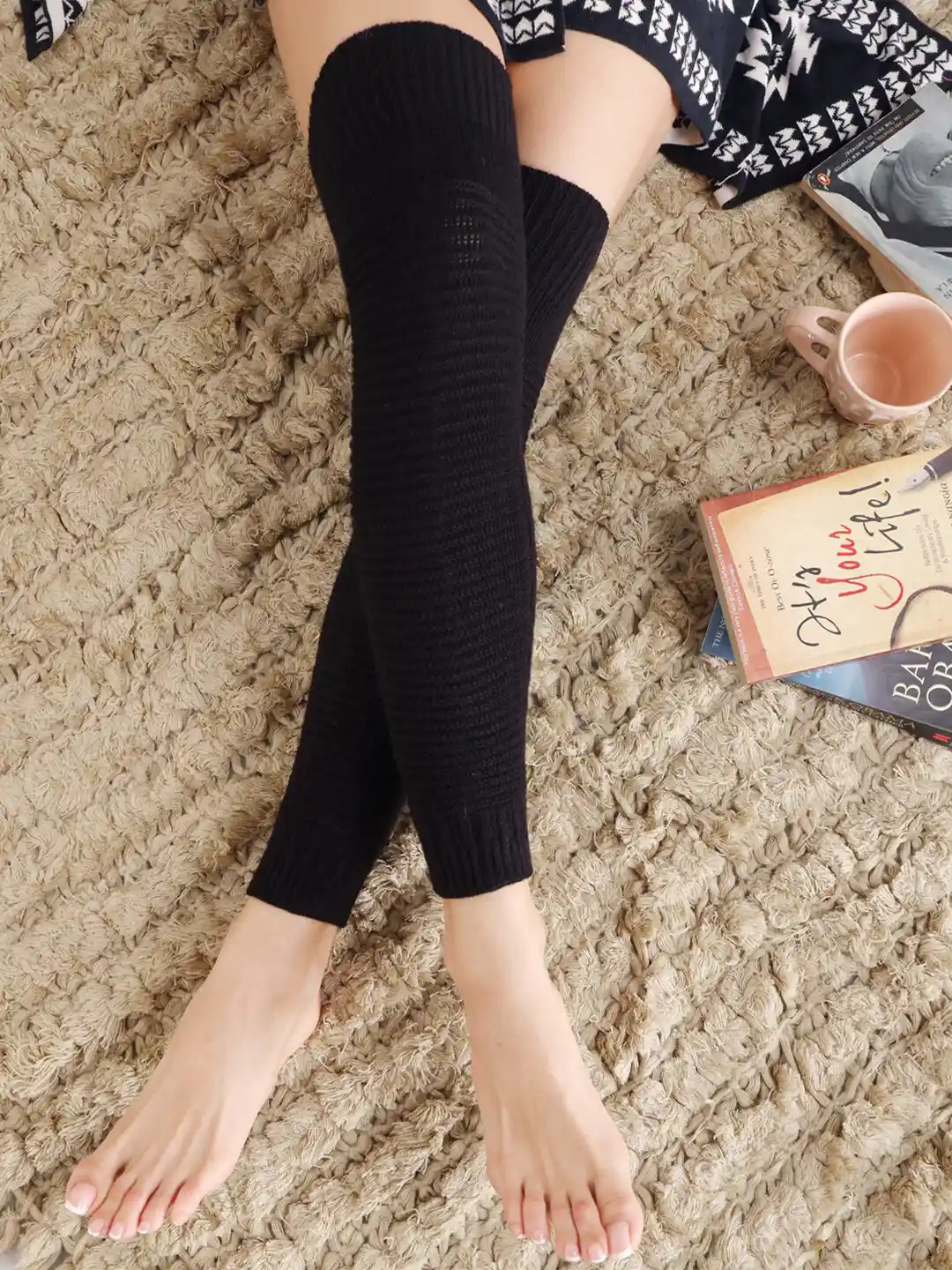 Buy Bharatasya Women Black Knitted Leg Warmer Socks for Women