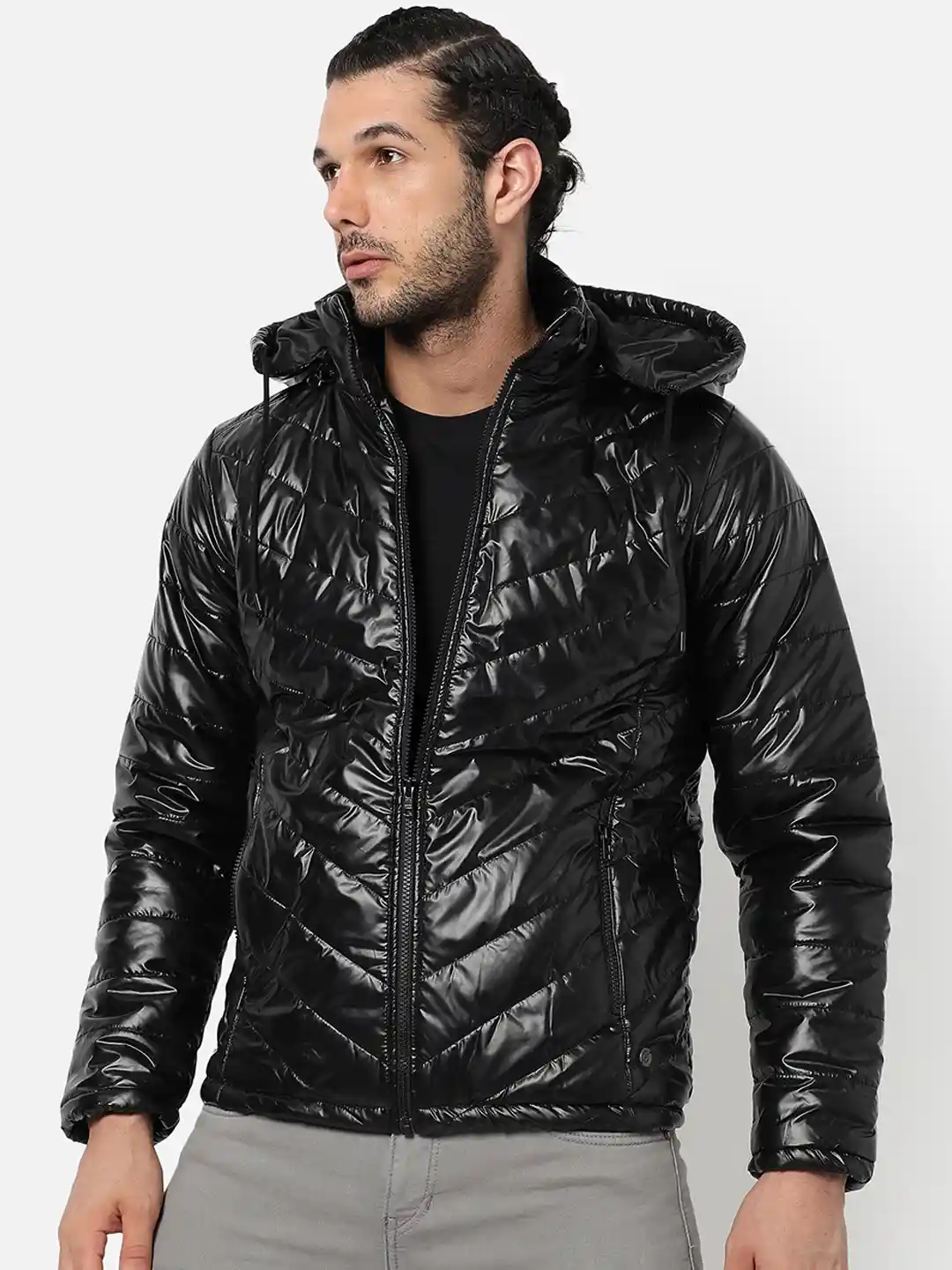 Campus Sutra Men Black Windcheater Outdoor Bomber Jacket