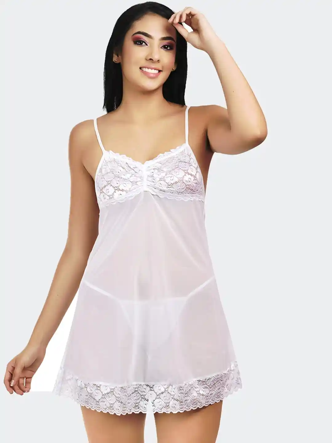 Buy Fleurt Women White Net Baby Doll Night Wear Baby Dolls for