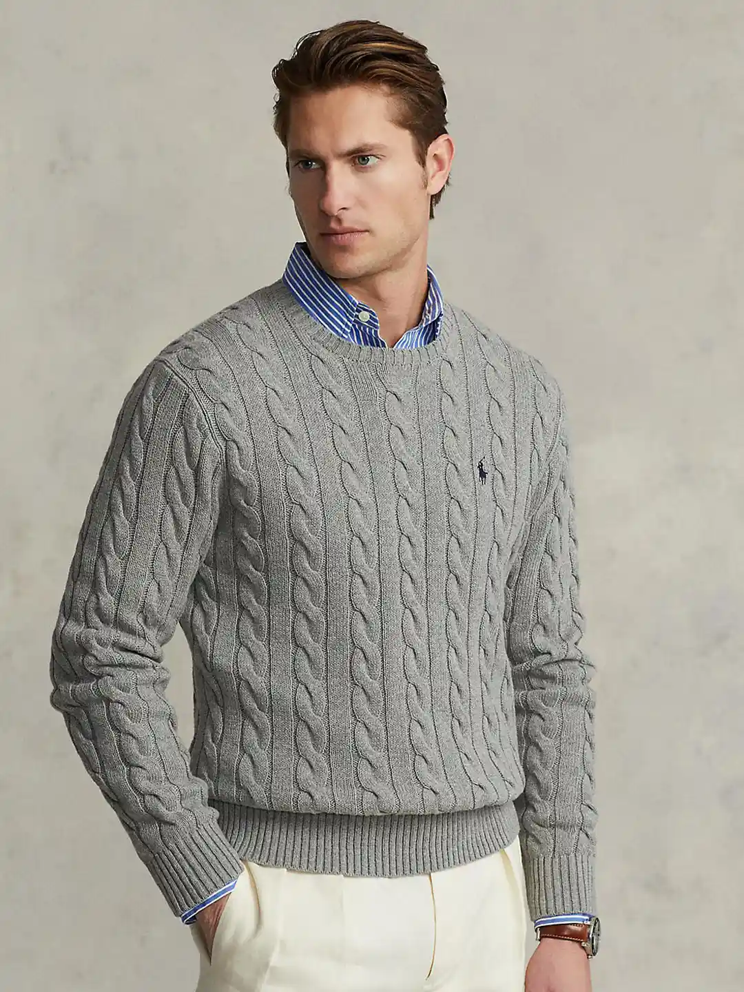 Myntra Men's Grey Cable Knit Cardigan Polo Ralph Lauren Men