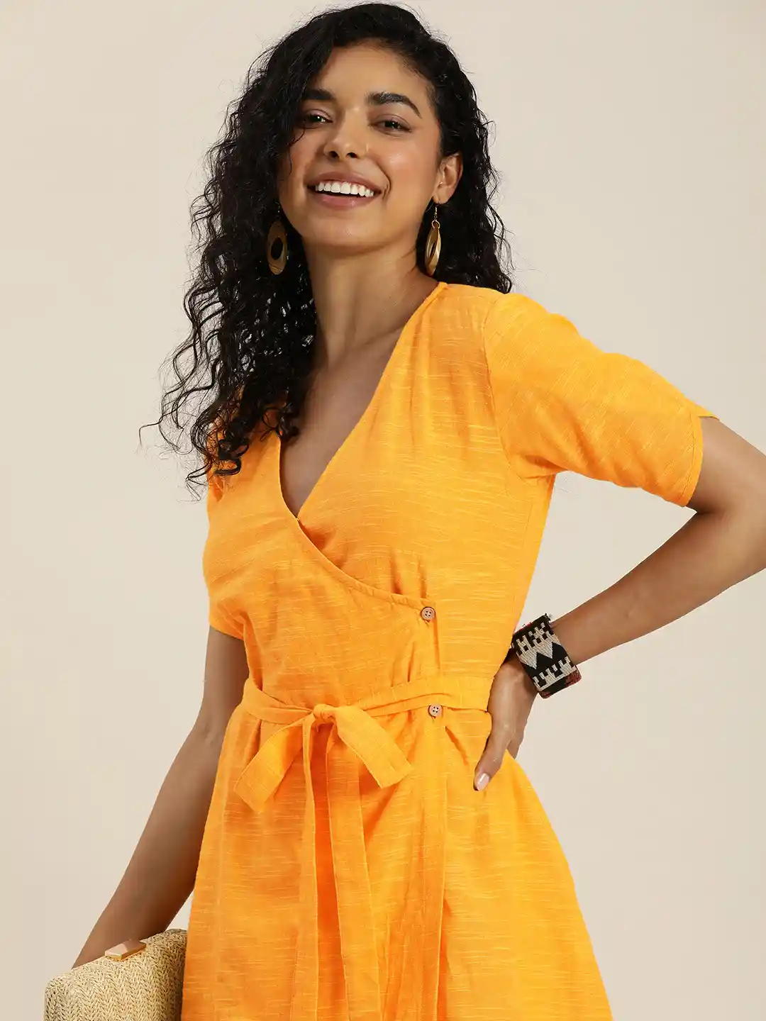 Buy Taavi Woven Legacy Pure Cotton Belted Wrap Style Midi Dress