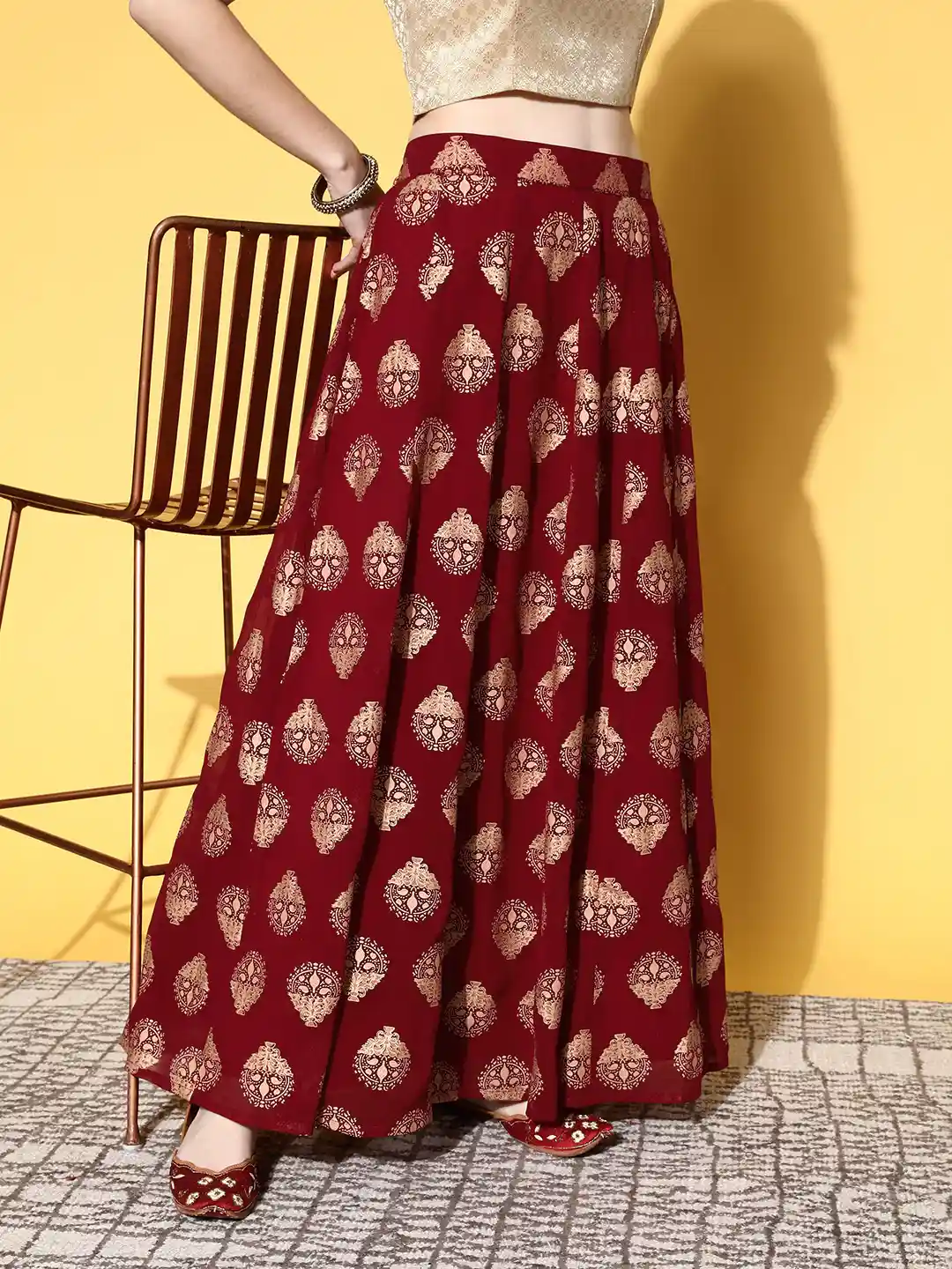 Buy Libas Maroon Floral Brocade Skirt Skirts for Women 19651238