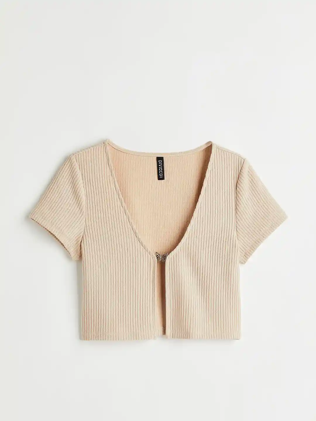 Buy H&M Women Beige Butterfly-detail Ribbed Top Tops for Women