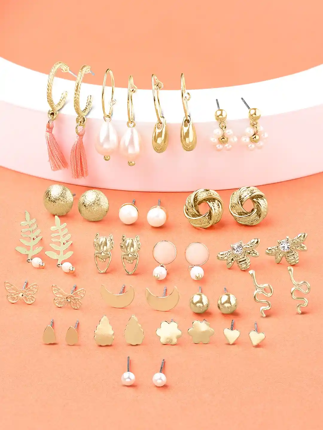 Zaveri Pearls Set of 20 Gold-Plated Contemporary Studs Earrings