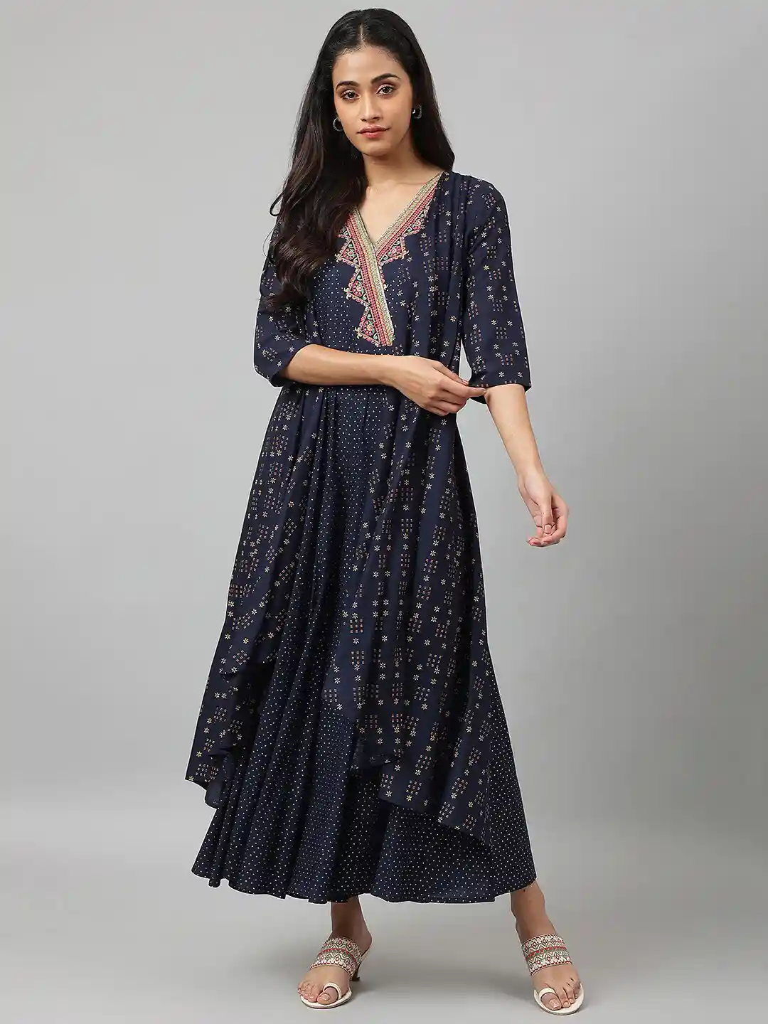 Buy W Women Navy Blue Heavy Festive Gilet Kimono Jumpsuit