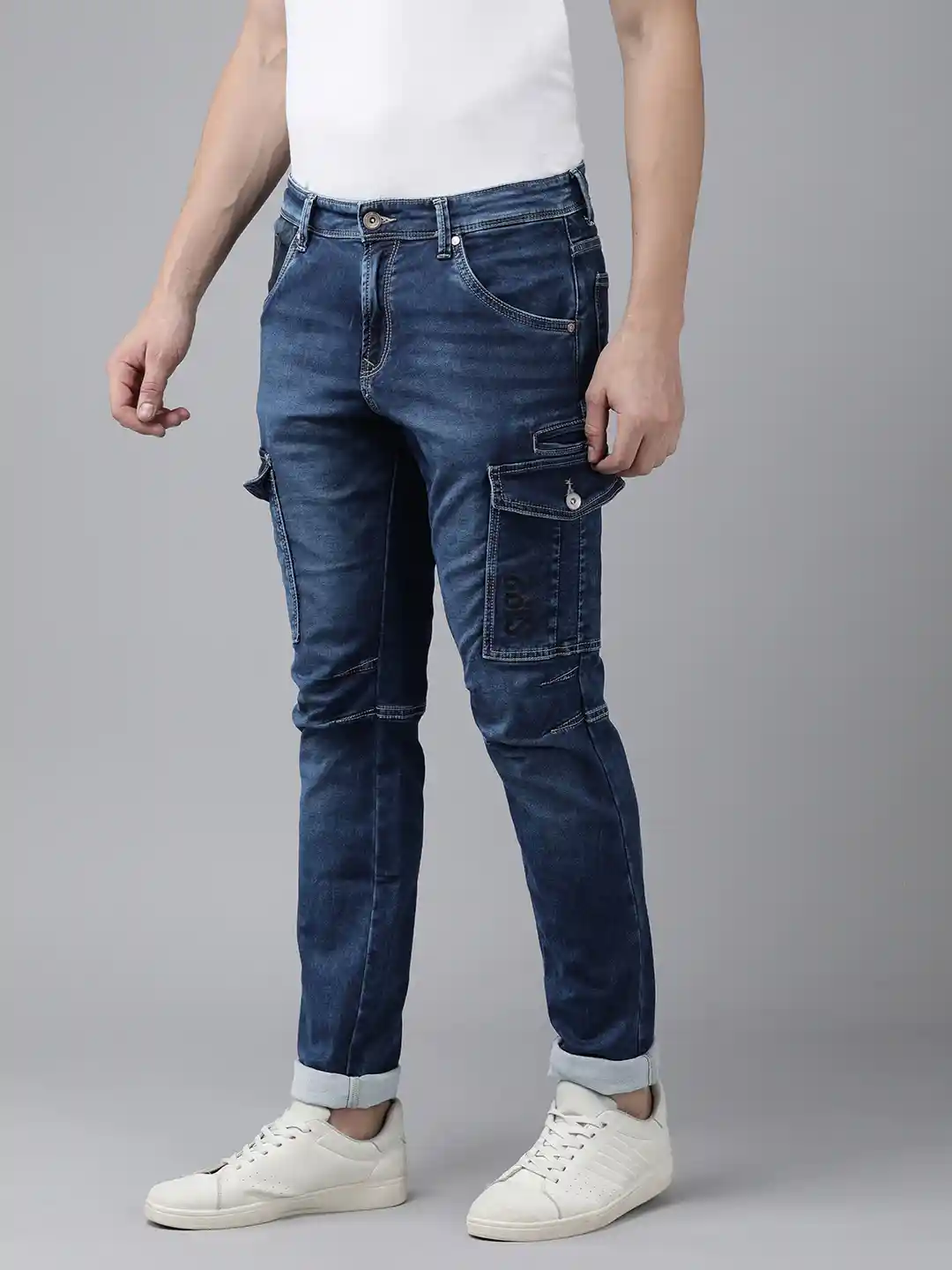 Buy SPYKAR Men Comfort Fit High-Rise Light Fade Stretchable Cargo