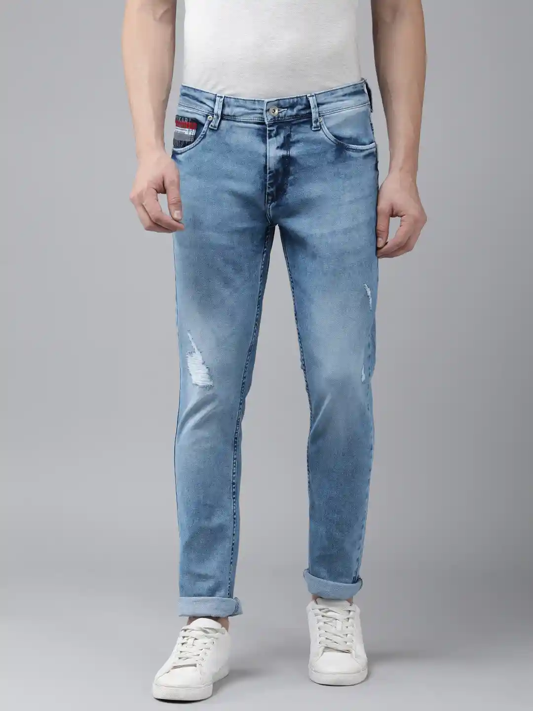 Buy SPYKAR Men Low-Rise Mildly Distressed Light Fade Stretchable - Main Image