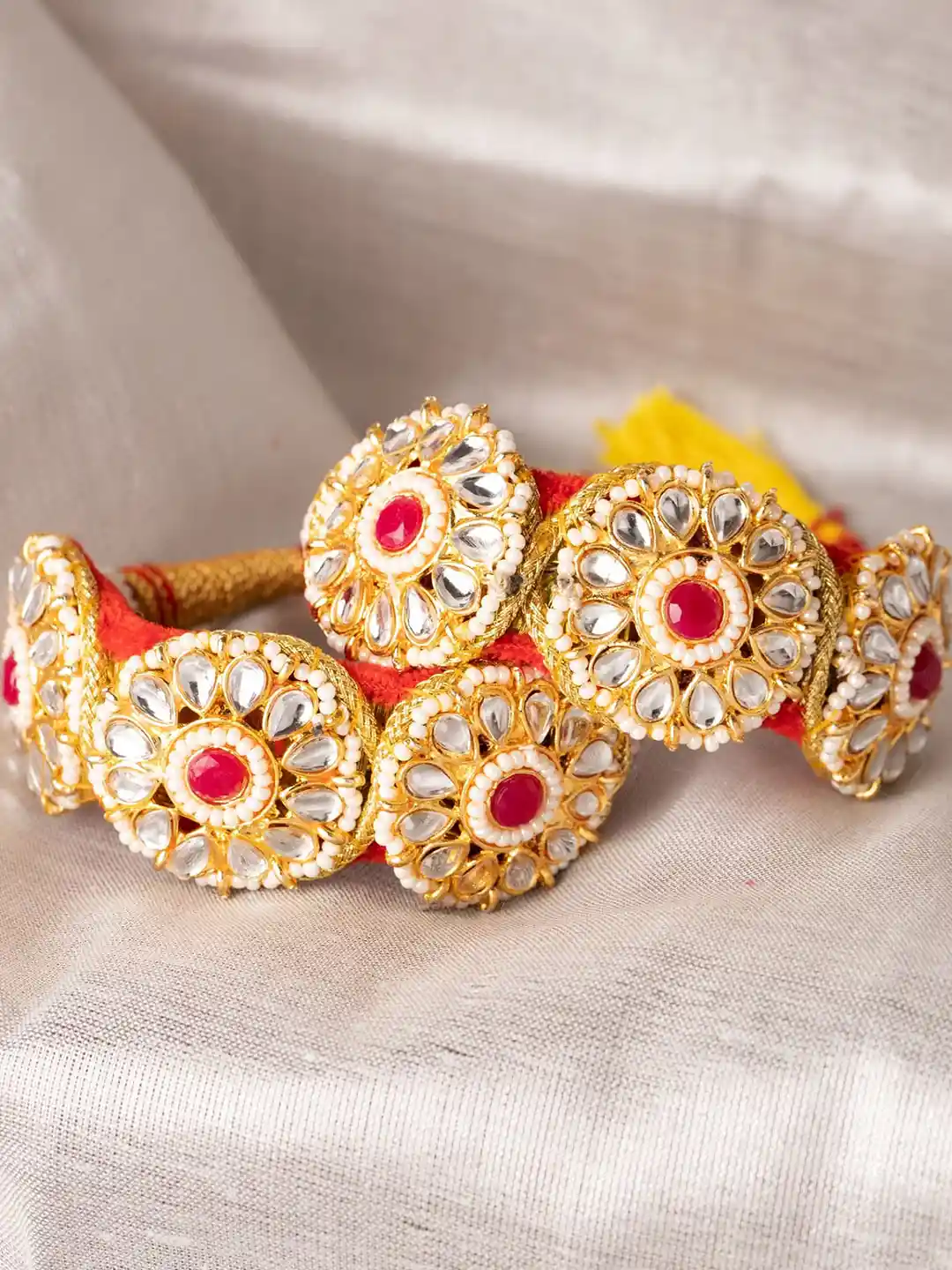 Buy Sanjog Women Set of Gold-Plated Red Kundan Thread