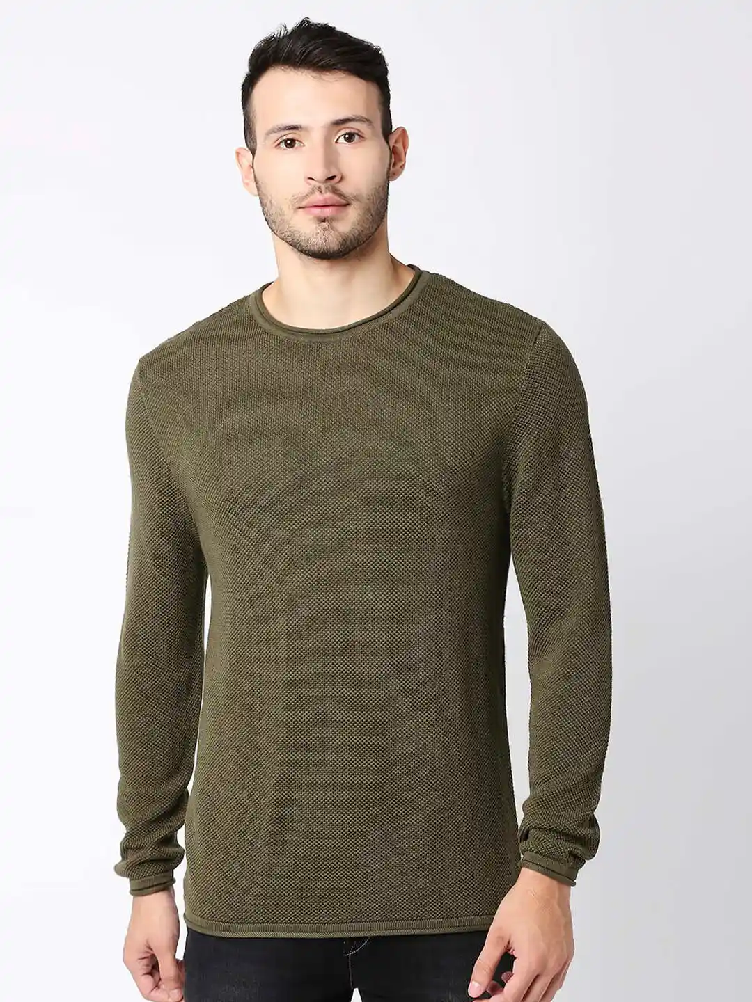 Buy Pepe Jeans Men Olive Green Solid Pullover Sweaters for Men
