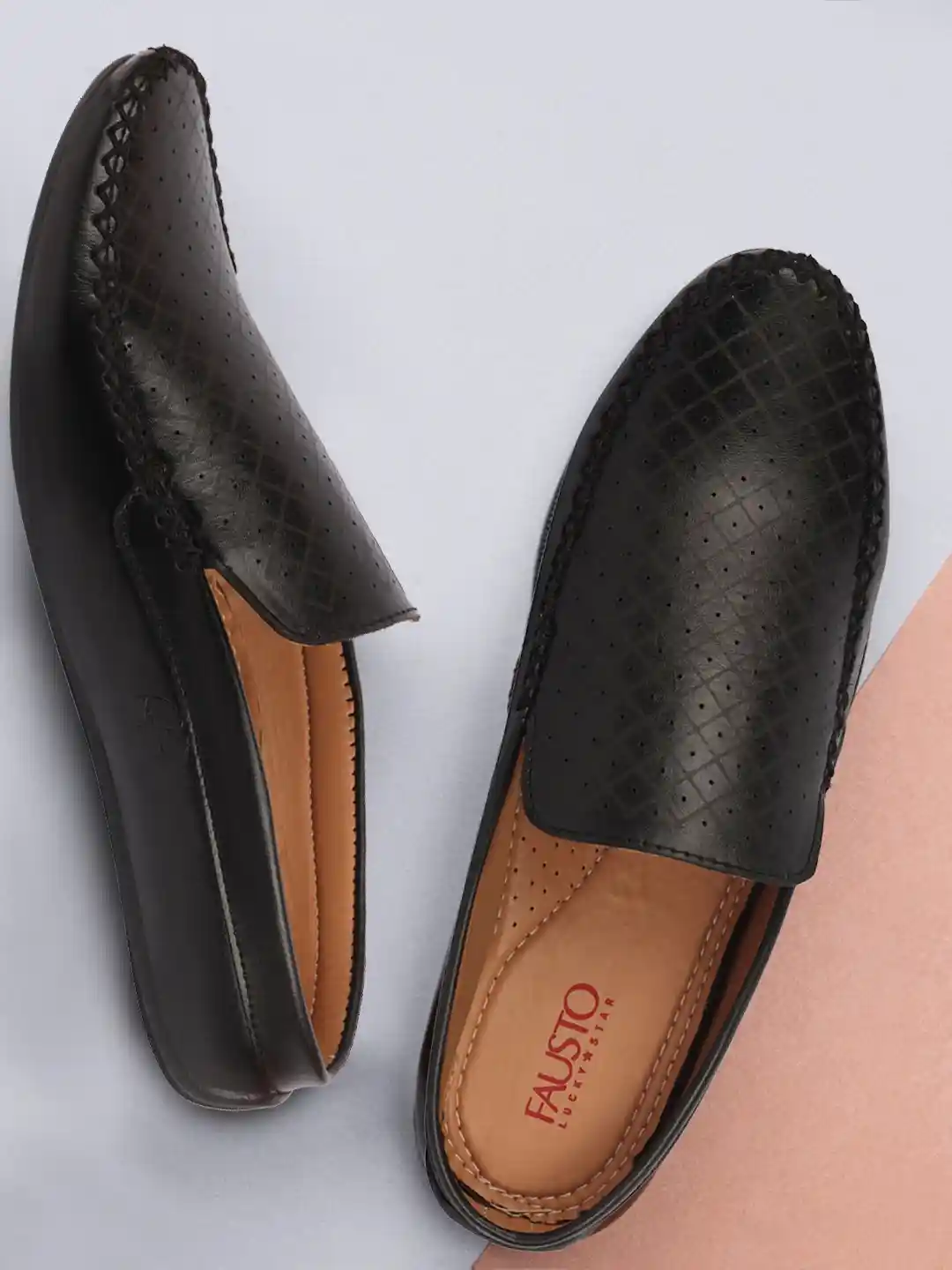 Buy FAUSTO Men Black Textured Stitched Block Design Pattern Back