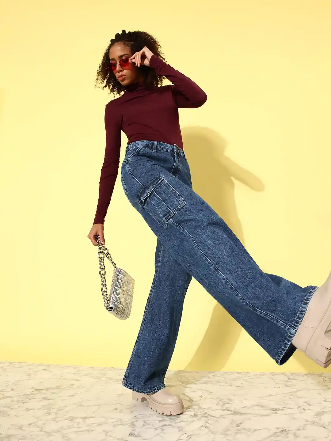 The Roadster Lifestyle Women Wide Leg High-Rise Cargo Jeans