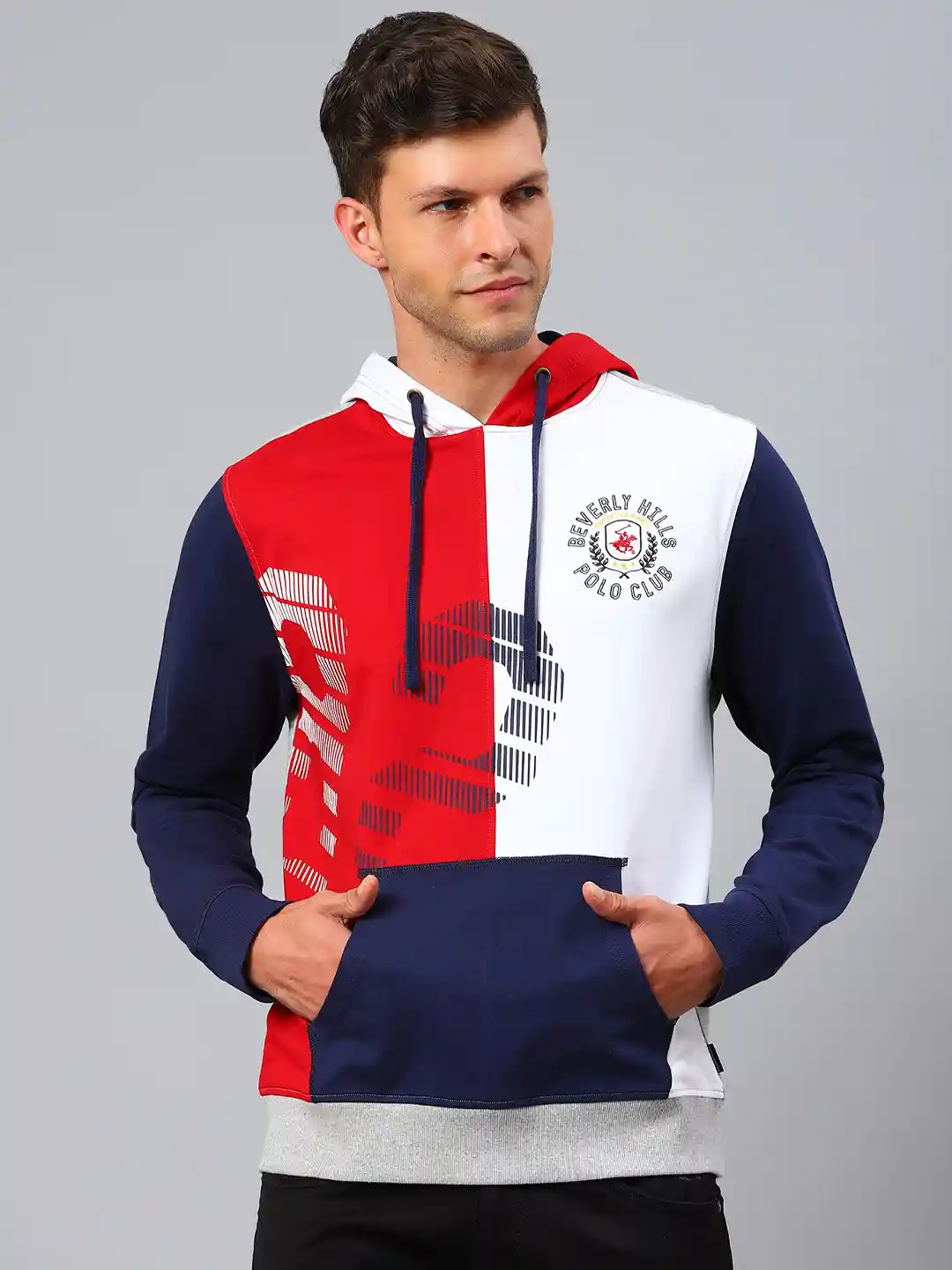 Buy Beverly Hills Polo Club Men Red Colourblocked Hoodie cotton