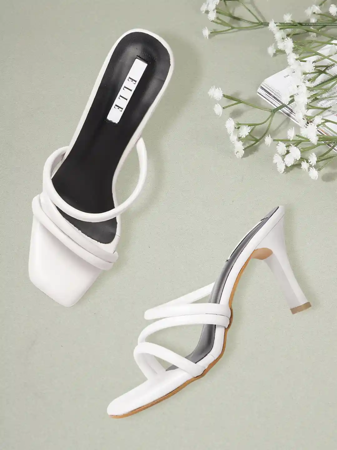 Chart Inch Heels ELLE White Solid Block Heels