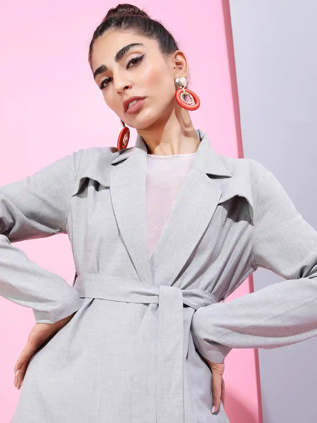 Buy Tokyo Talkies Women Grey Solid Longline Trench Coat - Coats