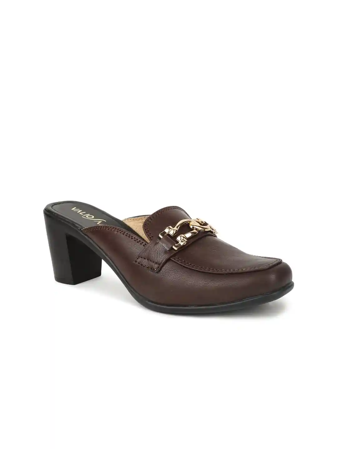 Buy VALIOSAA Brown Work Block Mules with Buckles Heels for Women