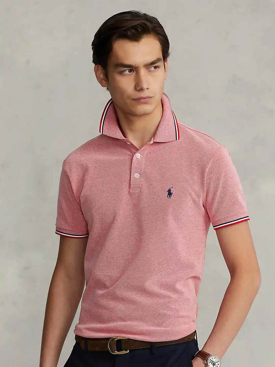 Buy Polo Ralph Lauren Men Pink Polo Collar Slim Fit T-shirt