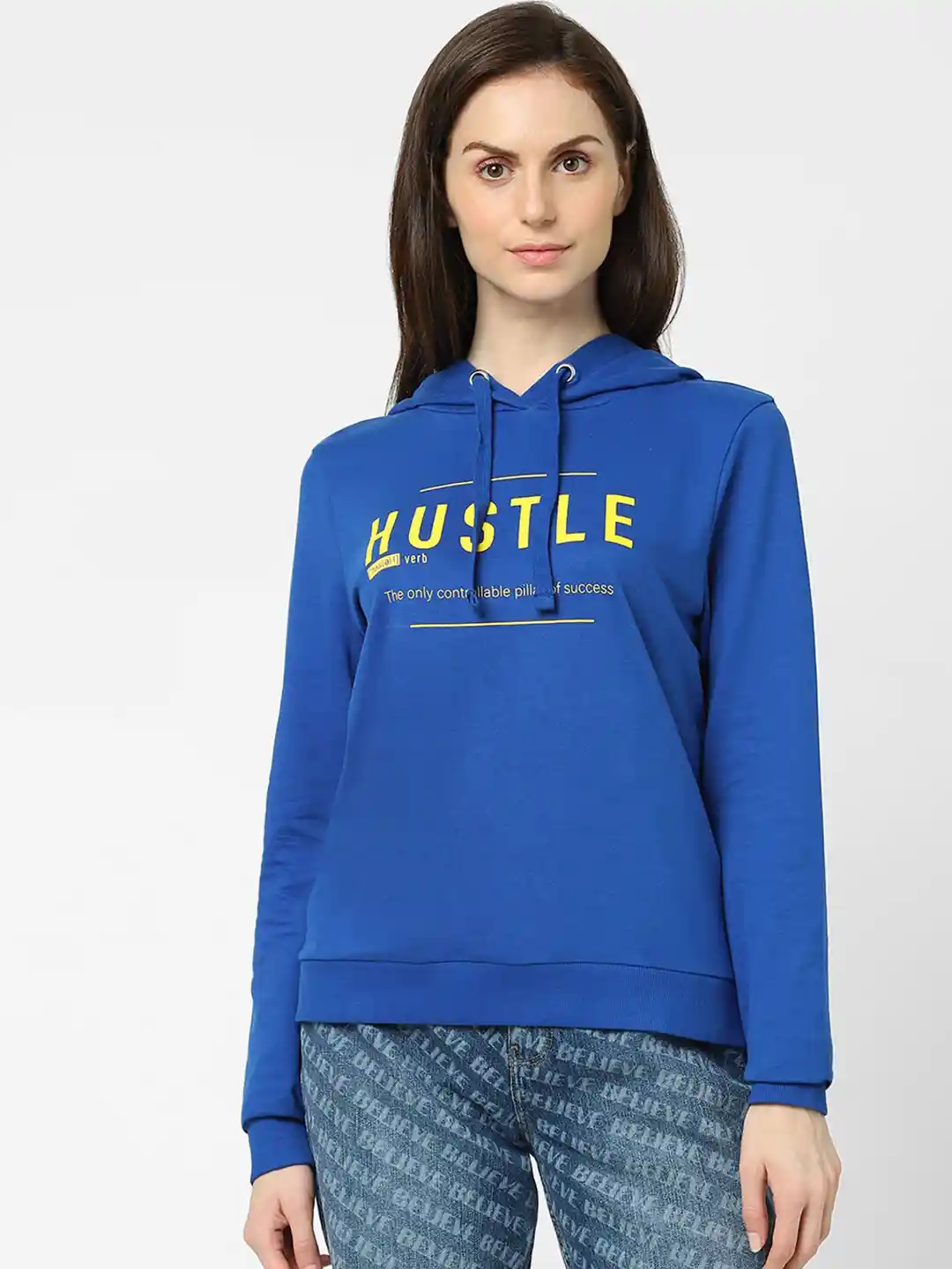 Buy Vero Moda Women Blue Printed Hooded Sweatshirt Sweatshirts