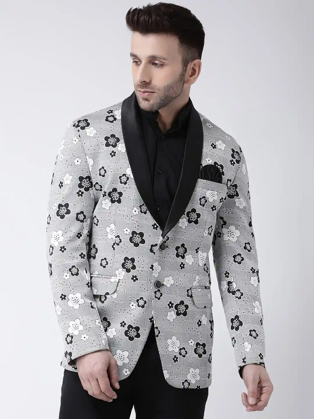 Grey Blazer Party Wear Buy Hangup Men Grey Printed Single Breasted