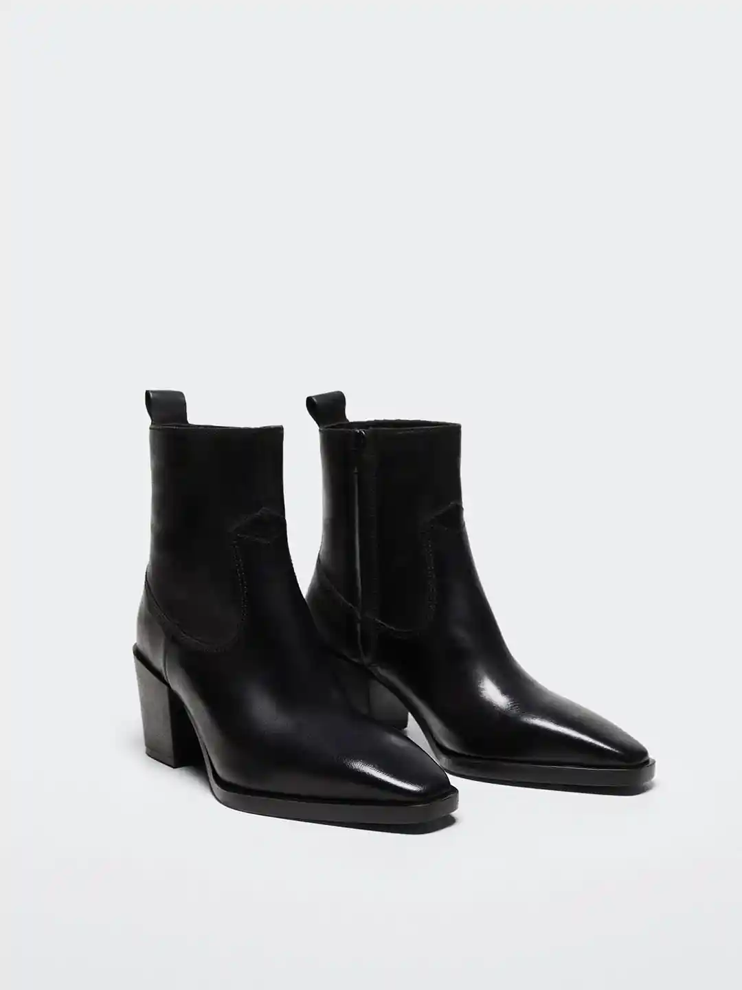 Buy MANGO Black Solid Mid-Top Block Heel Boots with Glossy Finish
