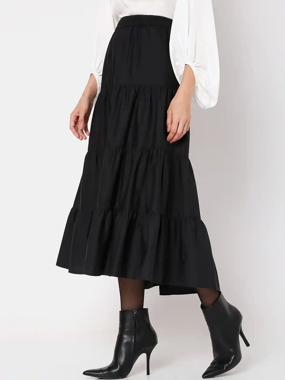 Buy Vero Moda Women Black Solid Pure Cotton Flared Maxi Skirt