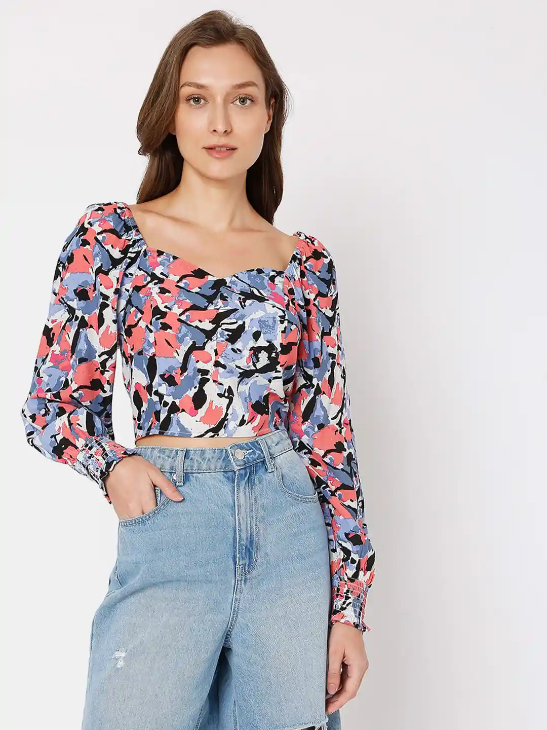Vero Moda Blue Floral Print Crop Top