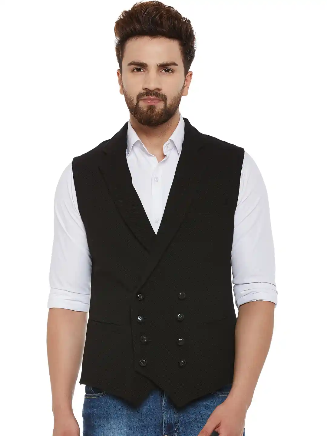 Buy Hypernation Black Double-Breasted Waistcoat Waistcoat for