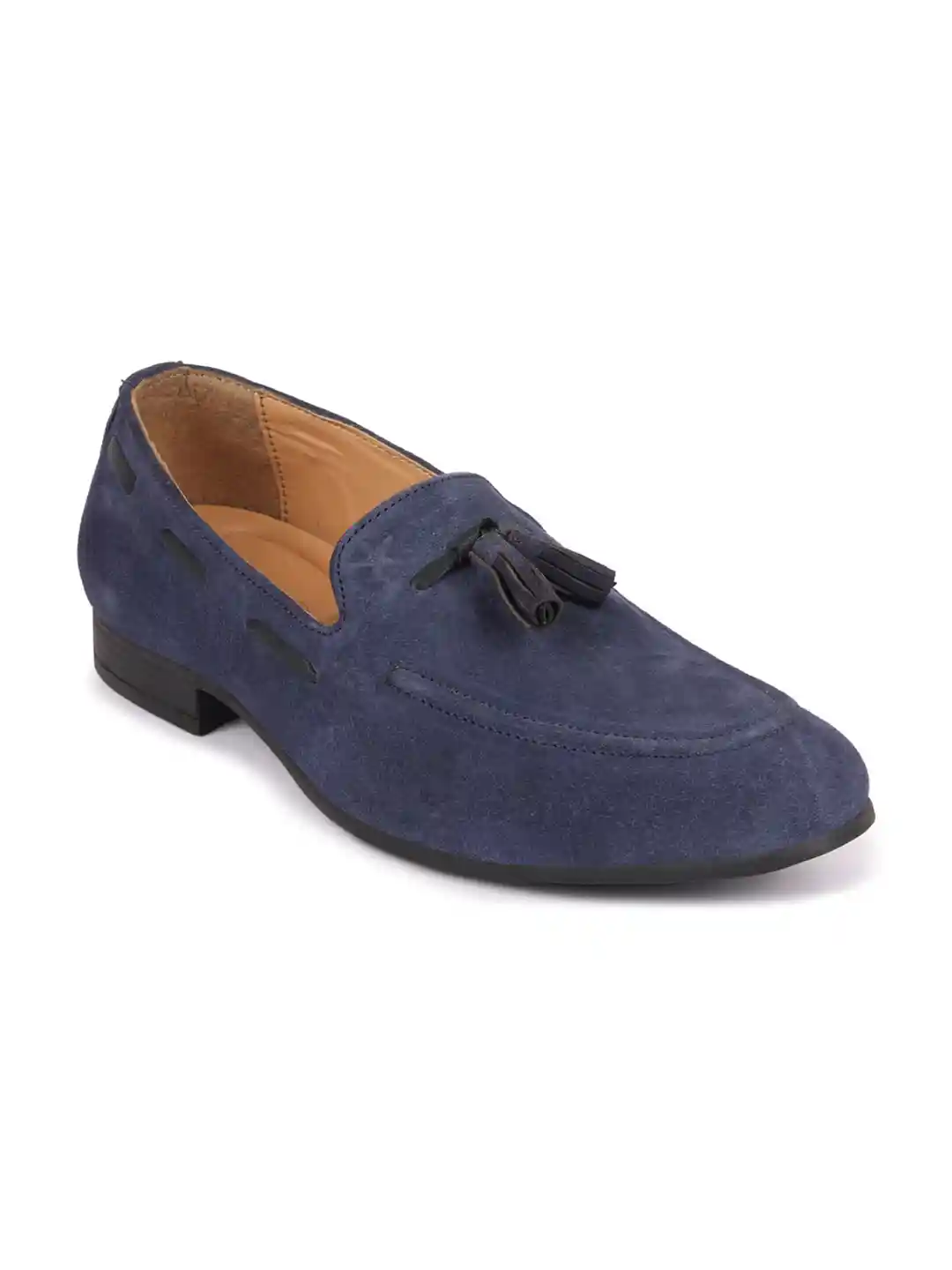 Blue Suede Tassel Loafers Mens Navy Loafers FAUSTO Men Navy Blue