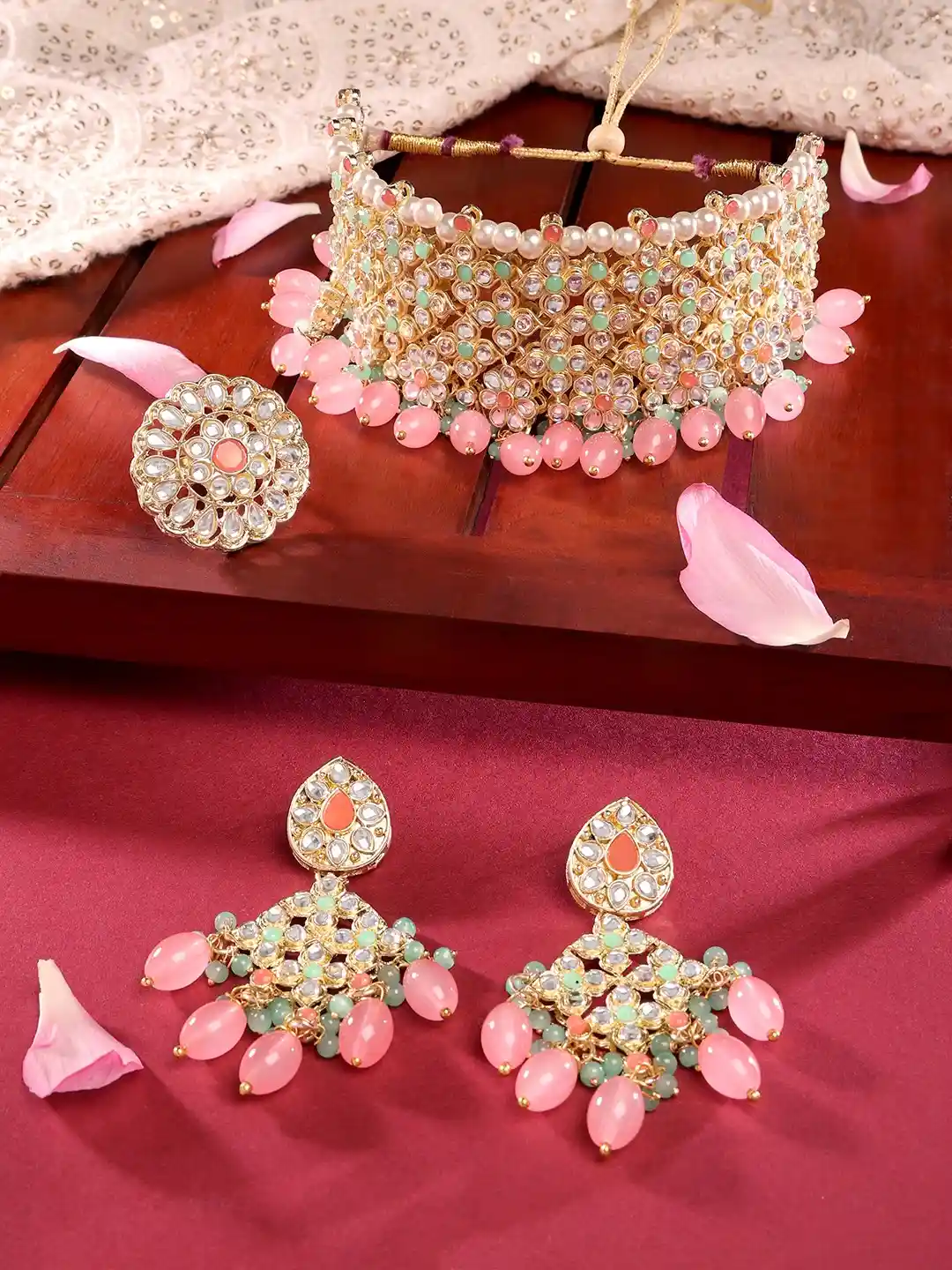 Buy Zaveri Pearls Gold-Plated Pink Kundan Stone-Studded Choker