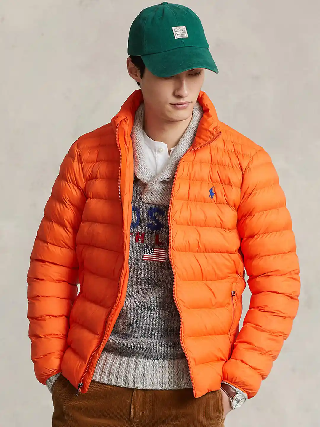 Buy Polo Ralph Lauren Men Orange Solid Puffer Jacket Jackets for