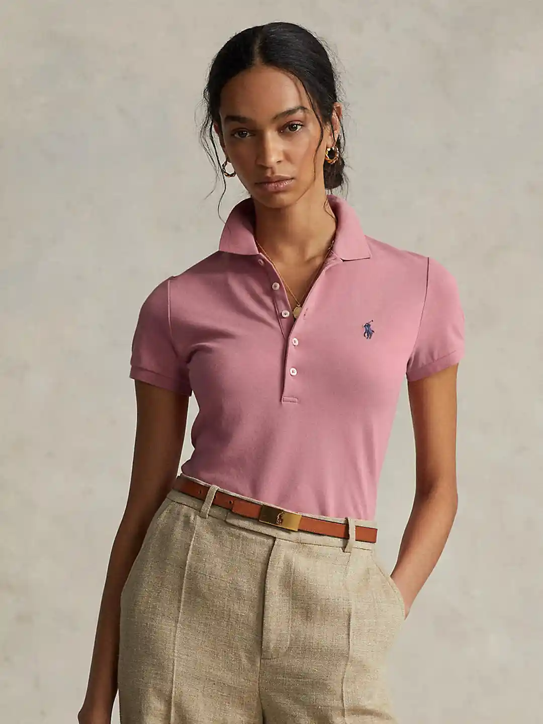 Buy Polo Ralph Lauren Women Pink Polo Collar Slim Fit T-shirt
