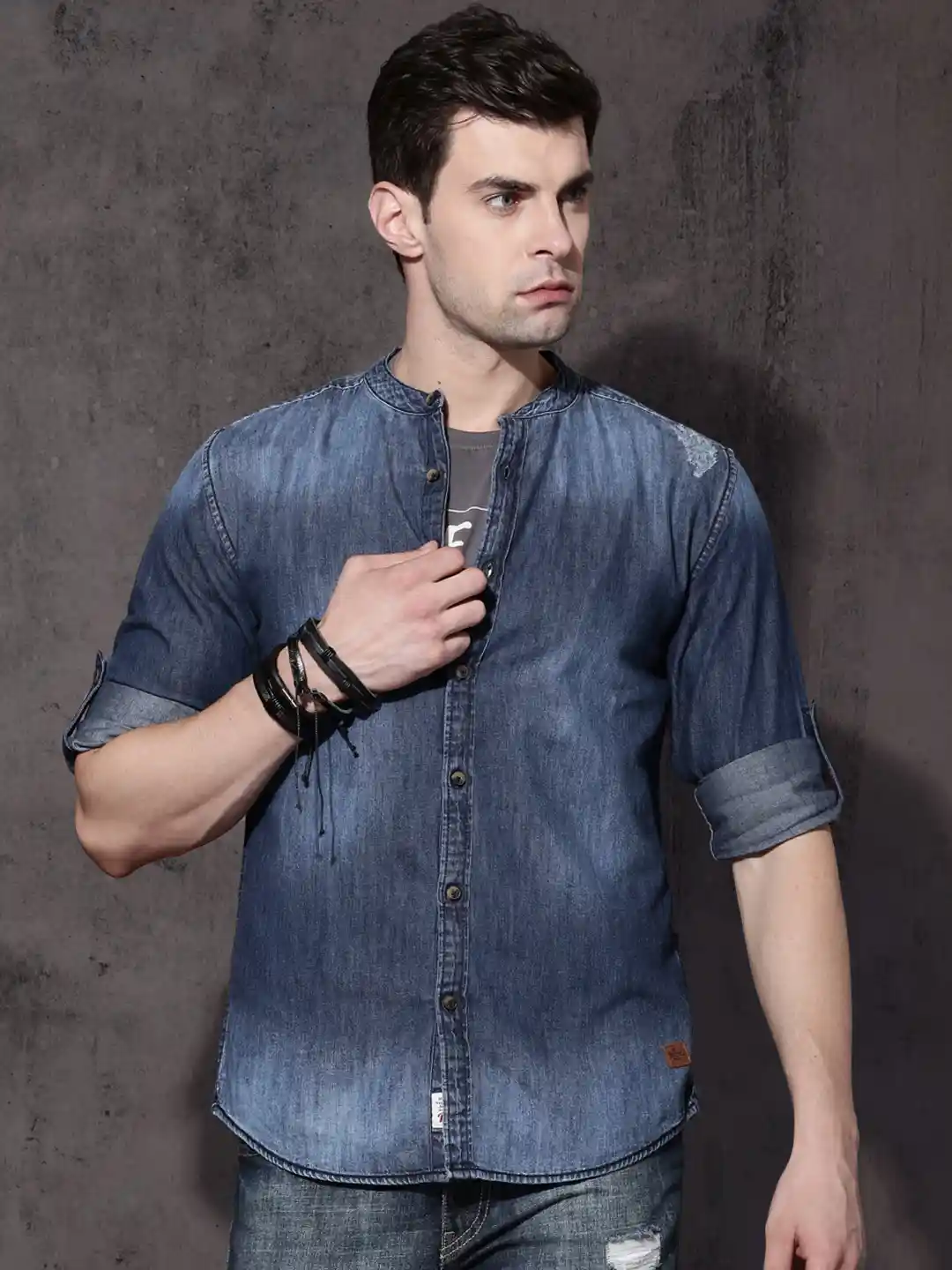 Buy Roadster Men Blue Solid Denim Shirt Shirts for Men 1985377