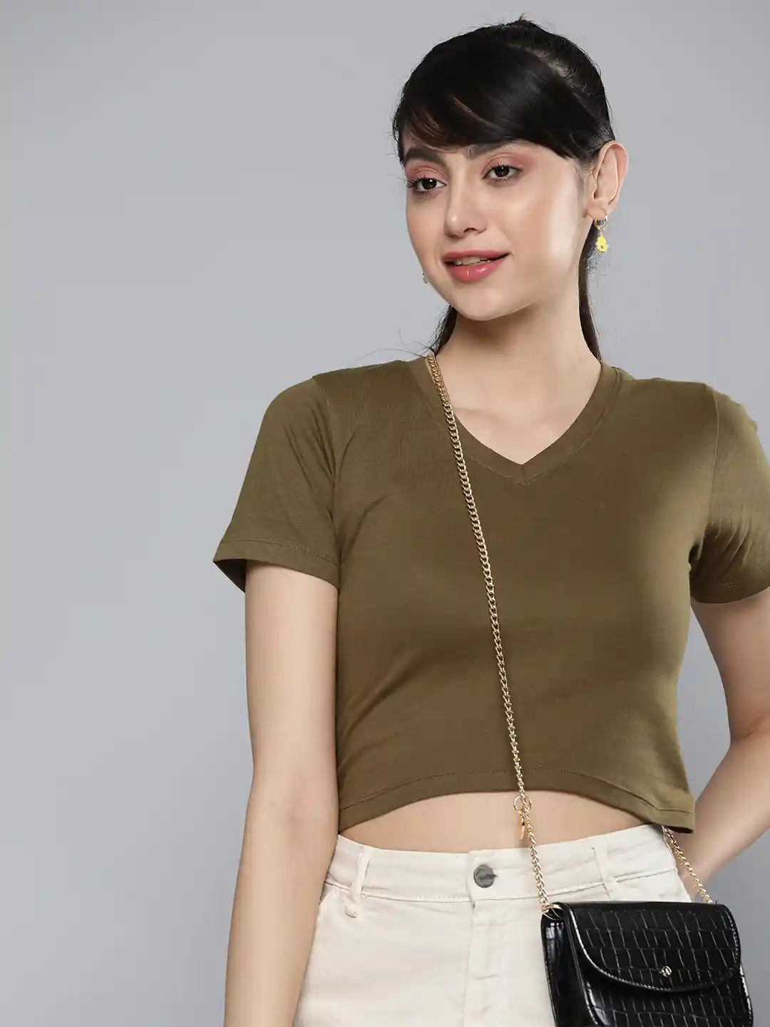 Buy HERE&NOW Women Brown Solid Pure Cotton T-shirt Tshirts for