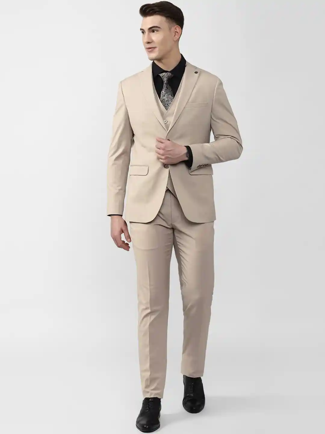 Buy Peter England Elite Men Beige Solid Slim Fit Piece Formal