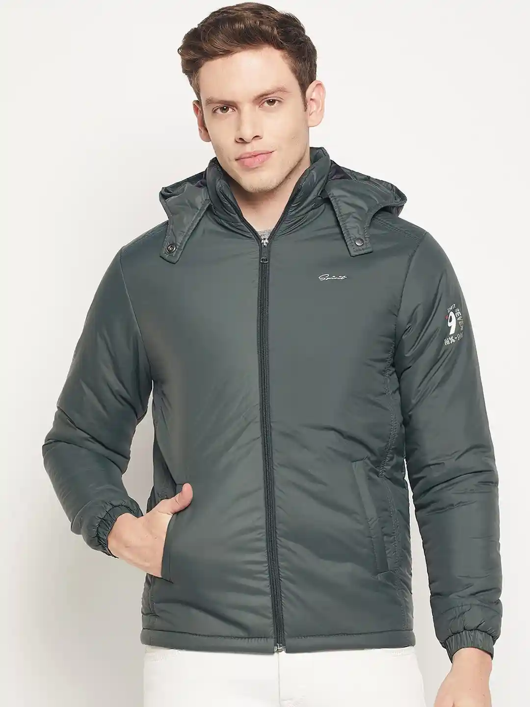 Buy Spirit Men Olive Green Windcheater and Water Resistant Hooded