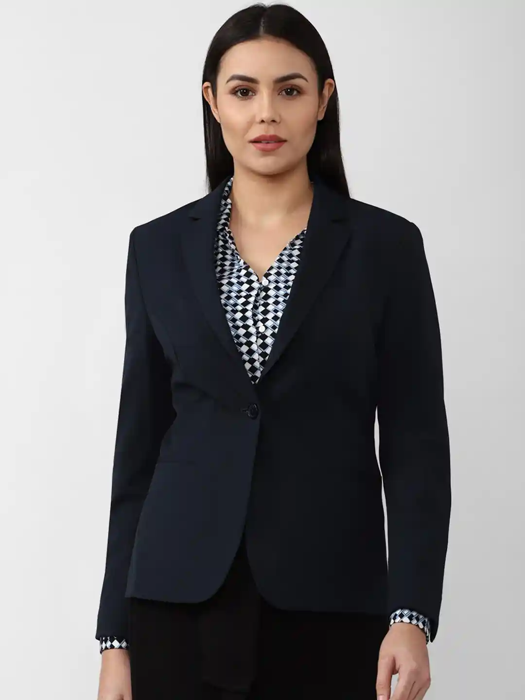 Buy Van Heusen Woman Women Navy Blue Solid Single Breasted Blazer
