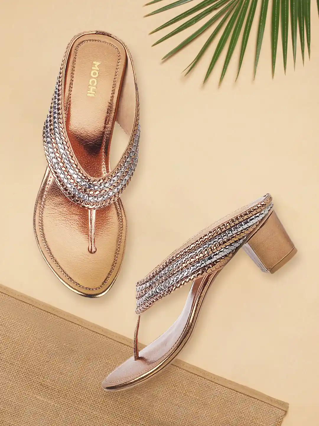 Footwear Fancy Wedding Flip Flops Mochi Gold-Toned Embellished