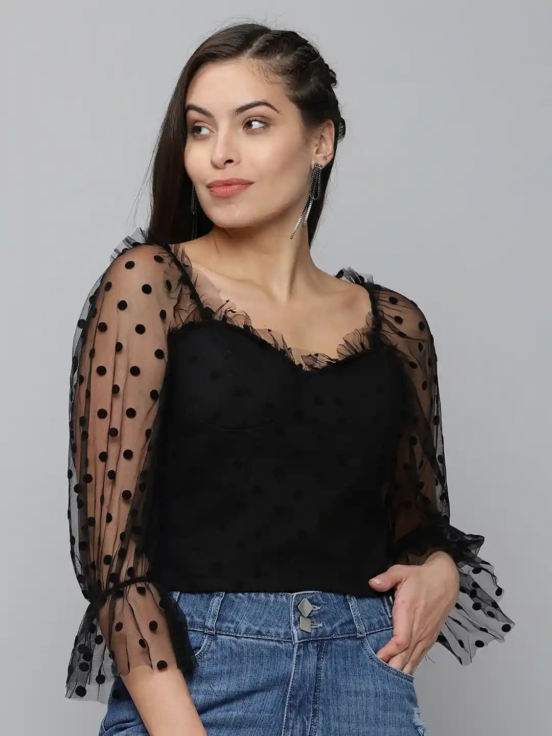 Buy SHOWOFF Black Ruffles Net Top - Tops for Women 19885994 | Myntra