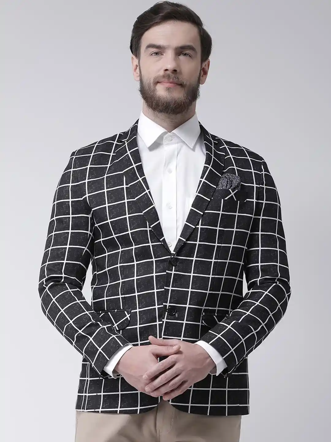 Buy hangup trend Men Black White Checked Single-Breasted Formal