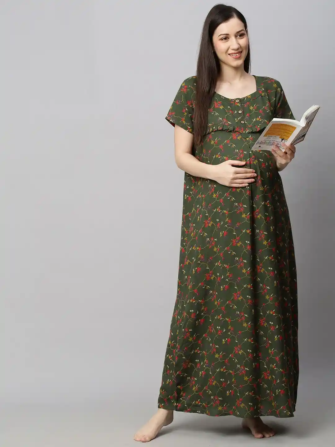 Buy MomToBe Green Printed Maxi Maternity Nightdress Nightdress