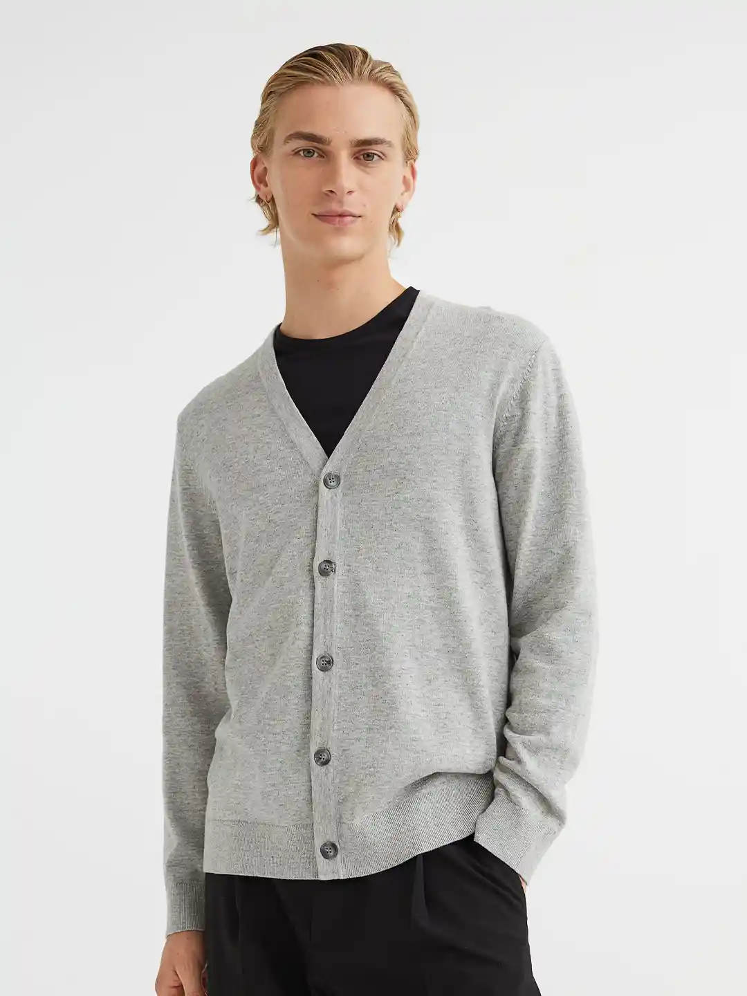 H&m Grey Sweater With Buttons Cable-knit Cardigan Gray Ladies