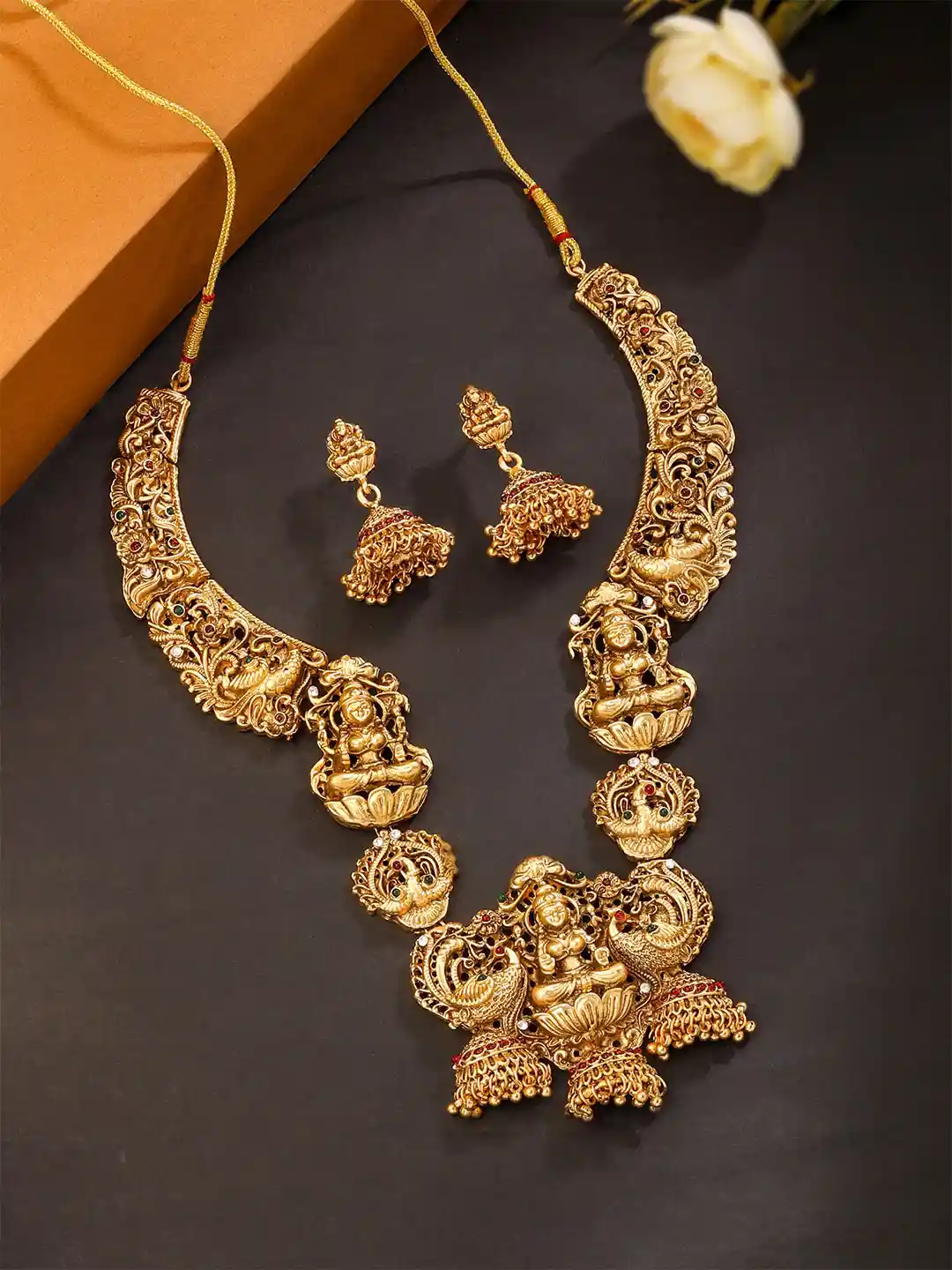 Yellow Chimes Gold Plated Traditional Temple Antique jewellery set